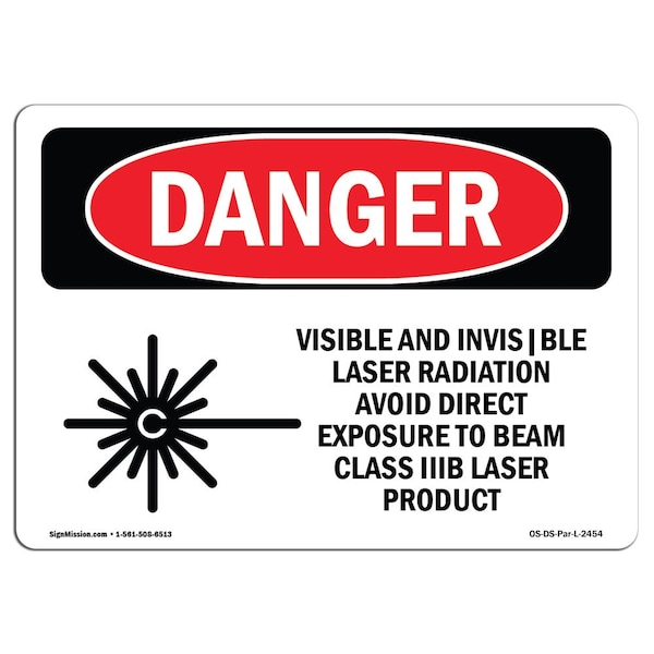 OSHA Sign, Visible And Invisible Laser, 5in X 3.5in Decal, 10PK, 5" W, 3.5" H, Landscape, PK10